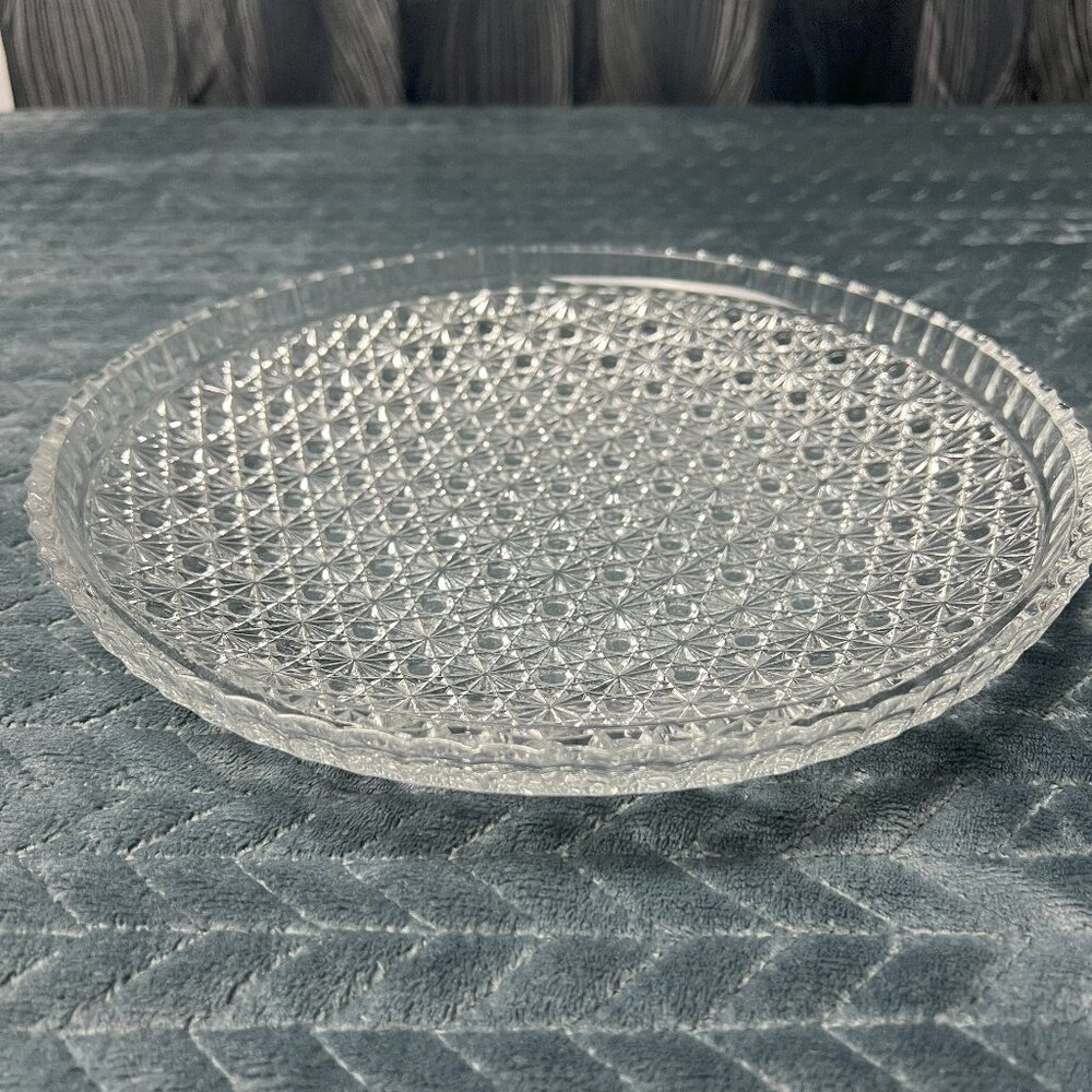 Vintage 12" Daisy and Button Large Shallow Pressed Glass Bowl/Tray